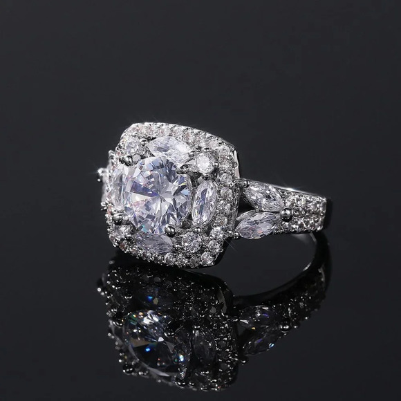 ▶SHINY ROUND CZ SQUARE 925 STERLING SILVER LUXURY WEDDING RINGS FOR WOMEN, L053 - Picture 6 of 7